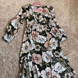 Floral sheer long sleeve maxi dress